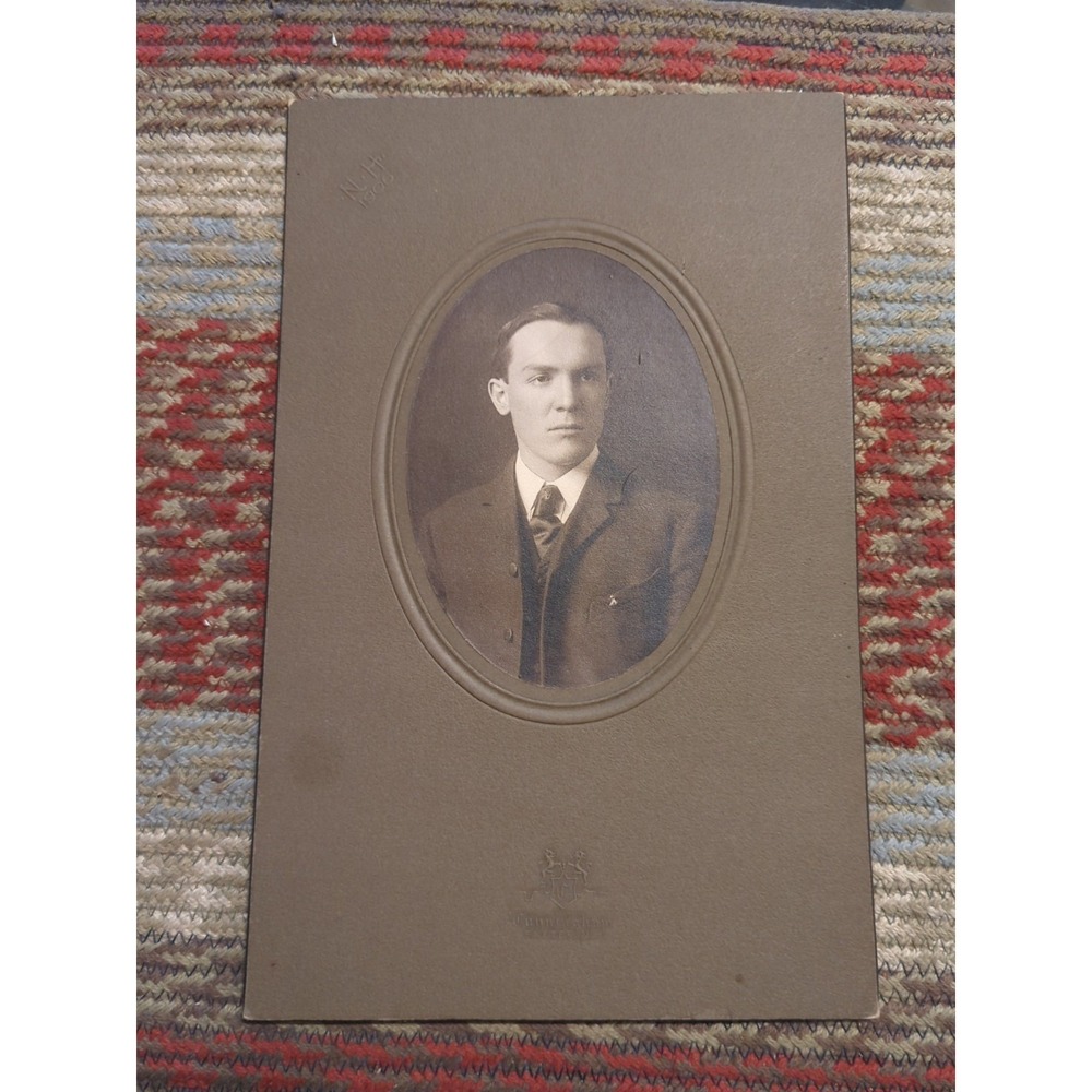 Antique Victorian Portrait Man Cabinet Card Exeter NH Cunningham 1906 Photo 6x9